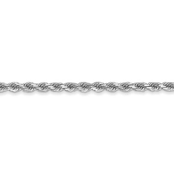2mm 10k White Gold Solid Diamond Cut Rope Chain Necklace, 22 Inch - Picture 3 of 7